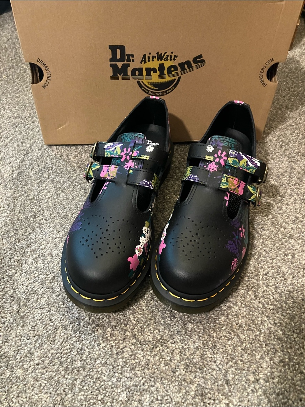 Dr. Martens Black Floral Double-Strap Mary Jane Shoes - Picture 1 of 7